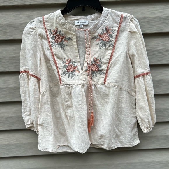Calligraphie Tops - Calligraphie by Anthropologie size S floral embroidered peasant blouse boho